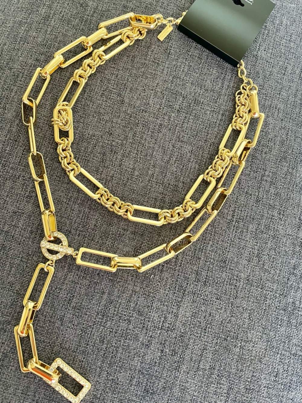 New INC Gold-Tone Layered Chain Link Necklace with Pave Accents